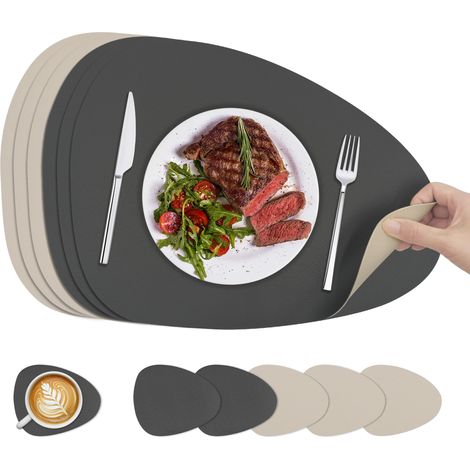 Set de Table Lavable et Dessous de Verre:Lot de 6 Dessous de Table Double Face Sets de Table pour Les Cuisines, Tables à Manger, Bureaux, Gris Anthracite + Beige, 40x30cm (1/5)