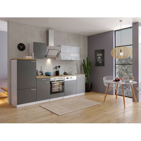 Cuisine Kitchenette Bloc cuisine intégrée Blanc Gris Malia 280 cm Respekta