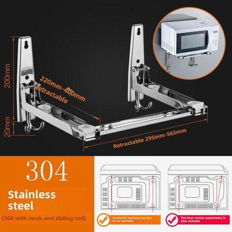 Soporte de pared retráctil para horno microondas, fabricado en acero inoxidable 304 con conducto para facilitar la instalación. (1/5)