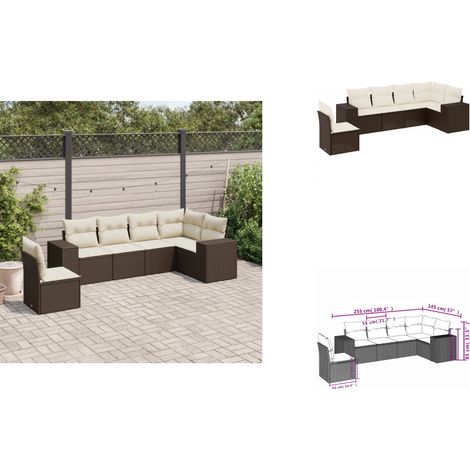 The Living Store Salon de jardin avec coussins 6 pcs marron résine tressée - Meubles extérieurs (1/3)