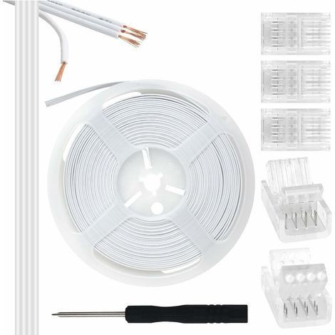 Kit de Connecteur de Bande LED RGB 4 Broches 10 mm, 5 Packs de Connecteurs de Bande de Cristal avec Tournevis et Câble de 10 m Pour Bande Lumineuse LED 10 mm RGB 5050 2835, (1/5)