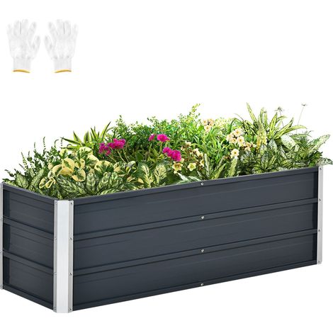 Hochbeet Aus Stahl Gartenbeet Pflanzkasten Blumenkasten Blumenkübel Mit Handschuhe Kohlegrau 125 X 47 X 40 Cm