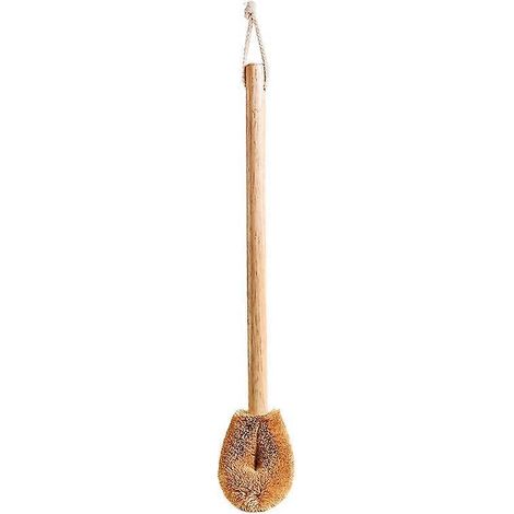 Brosse de toilette en fibre de coco naturelle - Manche en bois écologique avec sangle en coton (1 pièce, Camel)[D]-AquaForge