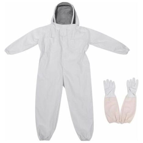 Apicole Costume équipement de Protection Professionnel Anti Abeille avec Longs Gants et Capuchon en Voile pour Apiculture Apiculteur - Blanc (XXL) - RWCombinaison d'apiculteur (1/4)