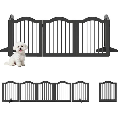 PawHut Dog Gate 5 Wood Panel Freestanding Pet Fence Folding Safety Barrier