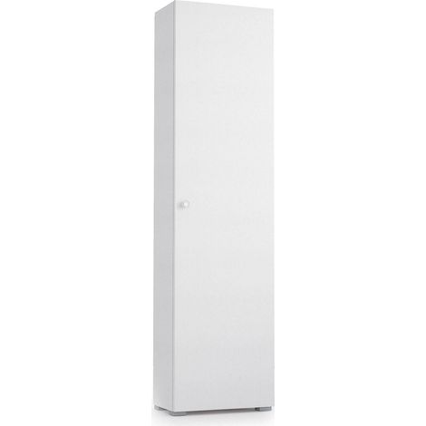 Dmora Armadio multiuso Fiordaliso, Mobile lineare a 1 Anta e 7 ripiani, Colonna da ingresso o bagno, Scarpiera moderna, 100% Made in Italy, Cm 50x30h182, Bianco, con imballo rinforzato (1/5)