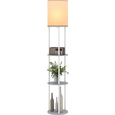 Lampadaire avec étagères, 3 températures de couleur, télécommande, gris, idéal pour le salon, la chambre ou le bureau. (1/5)