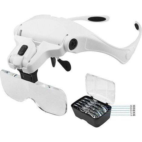 Vergrößerungsbrille mit 2 LEDs – zum Lesen, für alle Präzisionsarbeiten, Reparaturen, Nähen und Schmuckherstellung – 5 austauschbare Linsen (1,0x bis 3,5x) – Crezuo (1/4)