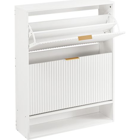 Scarpiera stretta bianca 80 x 24 cm con ripiani regolabili e sistema antiribaltamento (1/5)
