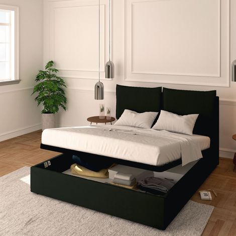 Baldiflex Letto Contenitore Matrimoniale 160x190 Licia in Ecopelle con Rete a Doghe colore Nero Black (1/5)
