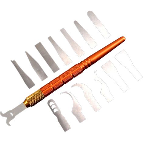 Kit 14 outils réparation téléphone, couteau levier métal, lames fines, nettoyage carte mère, pour smartphone (1/5)