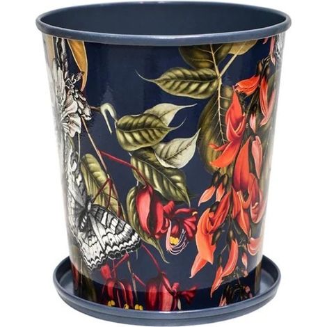 Kew Temperate House Planter with Saucer - Mild Steel - L14 x W14 x H16 cm - Navy