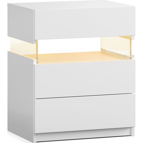 Comodino LED con 3 cassetti Bianco con pannello acrilico e luci RGB (1/5)