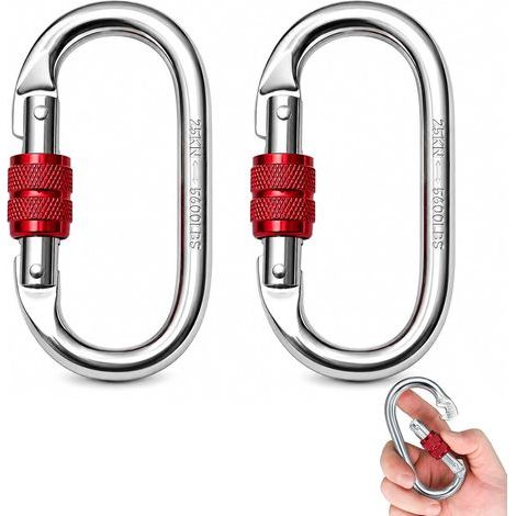 2-teiliges Sicherheitskarabiner-Set, 25 kN Zugfestigkeit, Kletterkarabiner, rutschfest und korrosionsbeständig, geeignet für Hängematten, Schaukeln, Camping, Wandern, Luftring, Karabiner (1/5)
