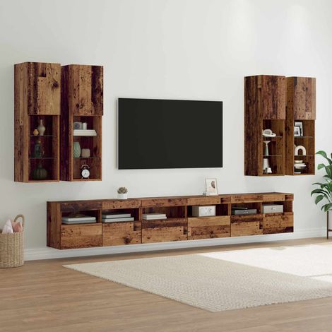 vidaXL TV-Wandregal-Set Wandmontiert 7 pcs Altholz Holzwerkstoff (1/5)