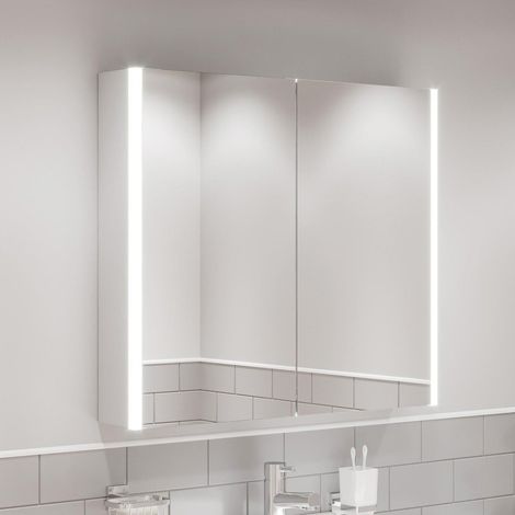 Modern Bathroom Mirror Cabinet LED Illuminated Wall Mounted IP44 700 x 800mm (1/5)