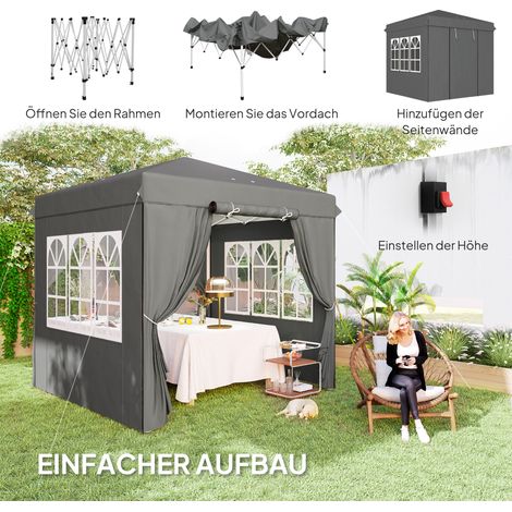 Pavillon pliable 2,5 x 2,5 m avec panneaux latéraux et housse de transport, abri de jardin réglable en hauteur, protection solaire UPF50+, gris anthracite