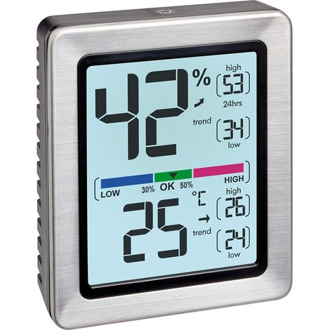 TFA Dostmann EXACTO 30.5047.54 - Termoigrometro Digitale, 74 x 26 x 90 mm, Colore: Argento (1/2)