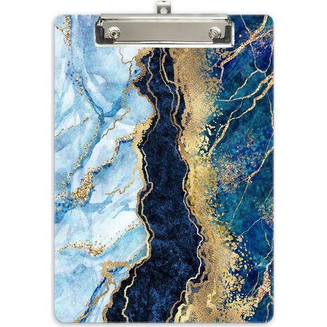 a4 Clipboard with Clip, Hard Plastic, Clipboard A4 Fashion Drawing, Clipboards and Form Holder, 32CM x22CM, Blue Gold (1/5)