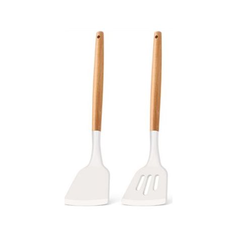 2 pièces - spatule - spatule en silicone - manche en bois - grattoir à poêle - coloris blanc/bois naturel (1/5)