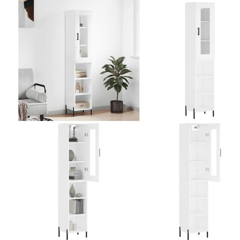 Buffet haut Blanc 34,5x34x180 cm Bois d'ingénierie - Buffet Design Moderne - Meuble Rangement - Buffet Blanc - Buffet Industriel - Buffet Cuisine - Home & Living (1/5)