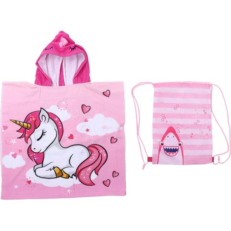 Peignoir de bain enfant capuche couleurs vives confortable doux sans bouton robe de bain pour filles (1/5)