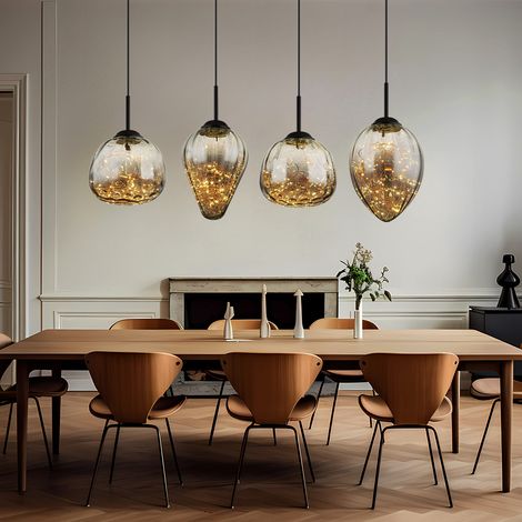Pendelleuchte Hängelampe Deckenlampe LED Esszimmerleuchte Rauchfarbe 4-Flammig