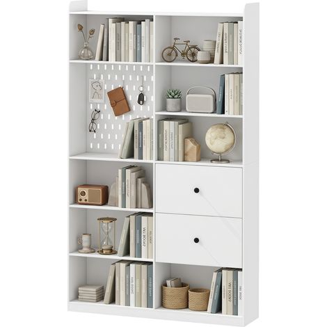 HOMCOM Libreria 6 Livelli con Cassetti Cubi e Pannello Forato, Bianco (1/5)
