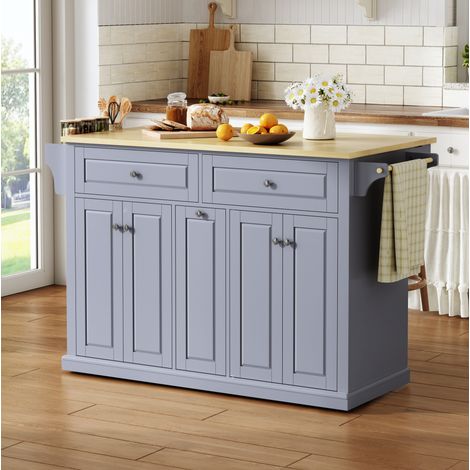 Isla de cocina móvil plegable 121 x 69 x 89 cm con almacenaje DESVIAE (1/5)