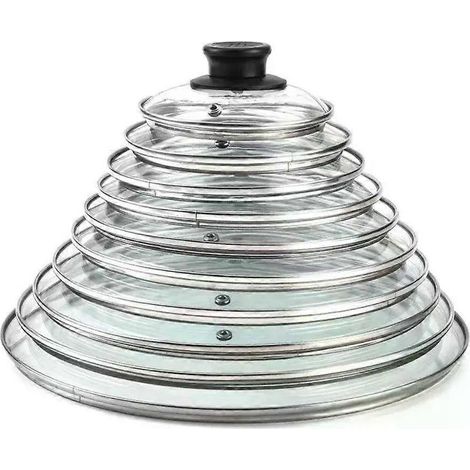 Couvercle universel durable pour casserole, couvercle transparent en verre trempé, couvercle rond en acier inoxydable pour wok, accessoires de cuisine (1/4)