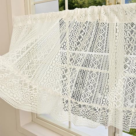 Mantovana da cucina in pizzo all'uncinetto stile rustico, tendaggio per finestra in tulle stile country boho (crema, taglia M, 1 pannello, 99 cm di lunghezza) (1/5)