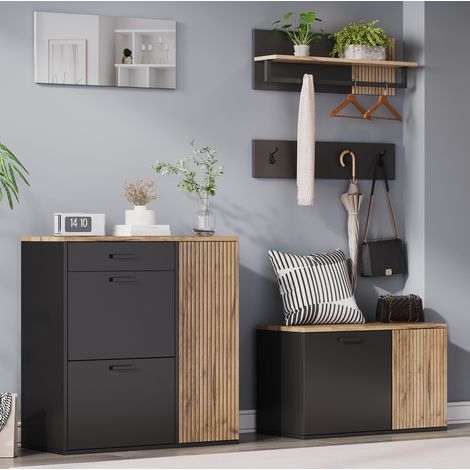 mobile scaffale con specchio panca naturale OKMYHOME (1/5)
