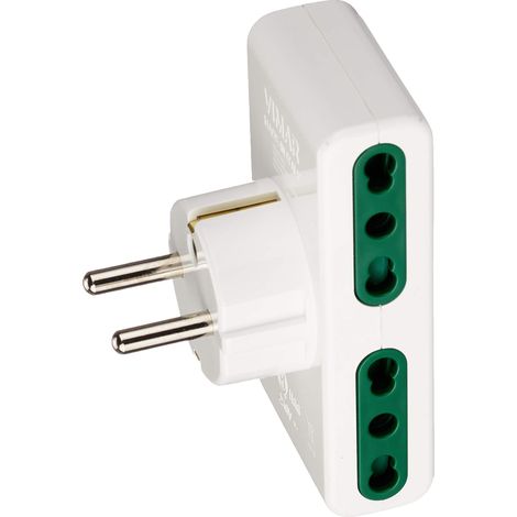 VIMAR, RI.01166B Adattatore multiplo SICURY 250 V, spina 16 A combinata DE Schuko + FR, 4 uscite Bpresa 16 A (1/3)