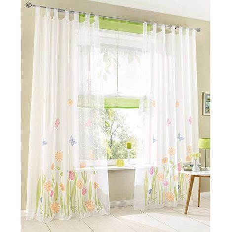 Lot de 2 Rideaux Transparents avec Passants - Voilage imprimé Floral - Traitement de fenêtre pour Chambre à Coucher, Salon, Chambre d'enfant, Balcon, Vert, 150x225cm (1/2)