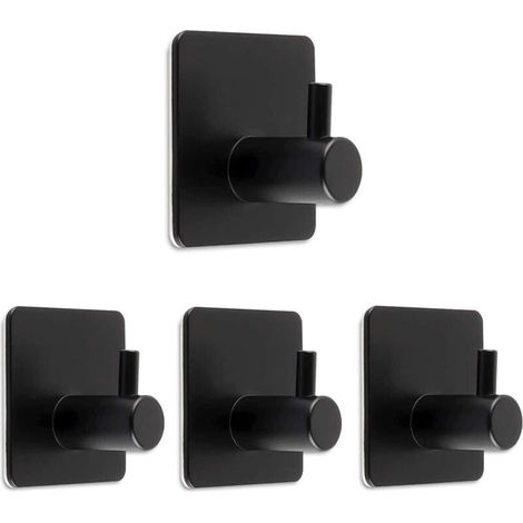 d.Stil 4-Piece Black Adhesive Hooks, 8kg Max Bathroom Wall Hooks, Stainless Steel, Self-Adhesive, No Trace, Towel Holder with Adhesive for Home and Office (1/5)
