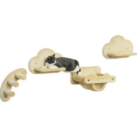 Échelle pour chat – Ensemble 4 pièces : 3 marches, 2 plateformes, hamac, housses en peluche — Beige produit de qualité avec garantie satisfait ou remboursé