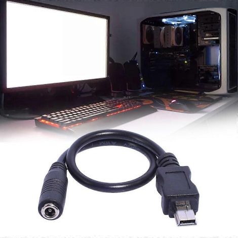Câble mini USB 5 broches mâle vers 3,5 x 1,35 mm femelle, longueur 20 cm, noir (1/4)