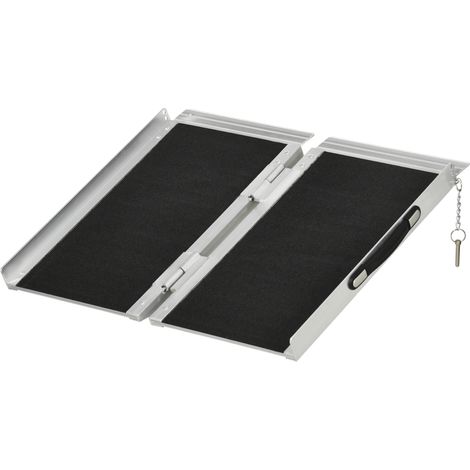 Rampe pour fauteuil roulant pliable avec guides latérales, en alliage d'aluminium, 61 x 72 cm, argent et noir (1/5)