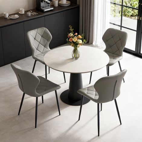 AINPECCA New Set of 4 Faux Leather Dining Chairs with Upholstered Seat and Metal Legs for Dining Room, Living Room and Kitchen Room - Grey