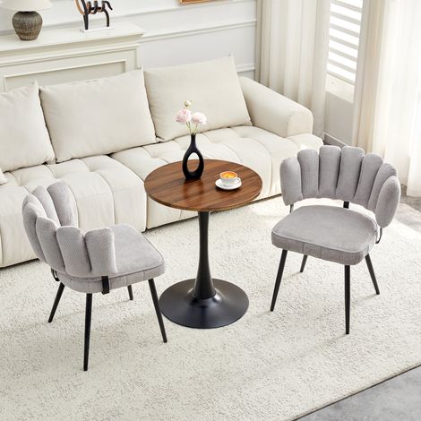 Ensemble table ronde 60 cm MDF noyer/noir avec 2 chaises gris clair, pour salle à manger FloraGrace (1/5)