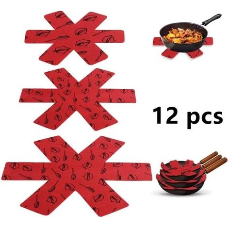 Séparateur de casseroles - Haut de Gamme - Rouge - 12 pièces - Protection en Feutrine - Anti-rayures (1/4)