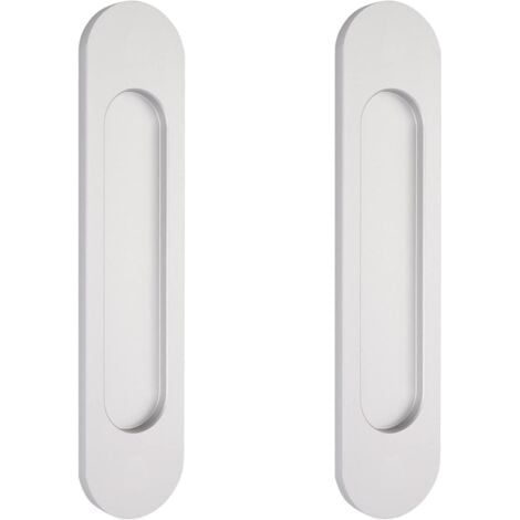 2 poignées de porte coulissantes ovales argentées de 15 cm autocollantes, poignées de porte affleurantes en aluminium, pour portes de grange coulissantes, fenêtres et placards sans perçage (1/5)