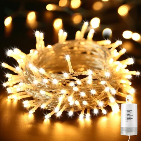 Guirlande Lumineuse Noel a Piles 20M 200 LED Blanc Chaud Lumières de Noel Exterieur, 8 Modes Guirlande Lumineuse Sapin aves Minuterie et Fonction Mémoire pour Decoration de Arbre Noël