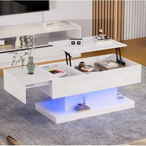 Tavolino sollevabile 100x50x45 cm in pannelli di legno bianco con contenitore FloraGrace (1/5)