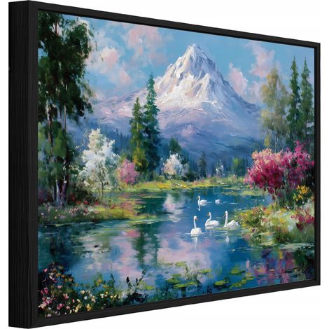 tableau sur toile avec cadre noir montagnes nature fort salon chambre 40x30 (1/3)