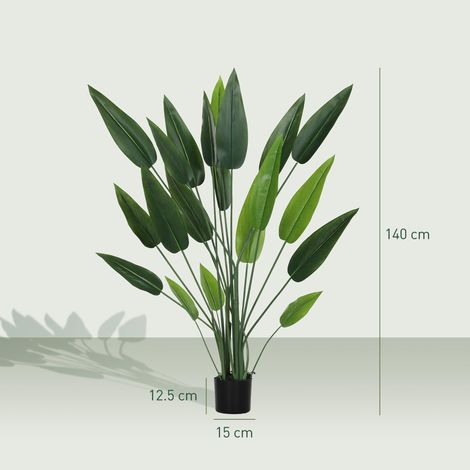 Plante artificielle d'oiseau de paradis verte à 20 feuilles, 140 cm, avec pot, en PE, PEVA et PP (1/5)