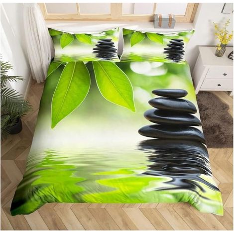 Zen Stones Parure de Lit 240x260cm Ensembles de méditation de Housse de Couette Motif Feuille Housse de Couette Décor - UIX (1/4)