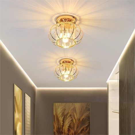 Wottes – Plafonnier en cristal doré Ø18cm – Lampe de plafond ronde en métal – Éclairage efficace pour salon et couloir – Lot de 2 (1/5)