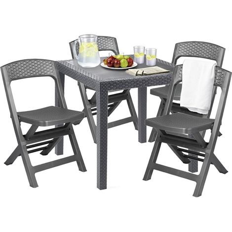 Dmora - Set salotto da esterno Sanzeno, Salottino outdoor o indoor, Tavolo quadrato con 2 sedie pieghevoli, Made in Italy, Antracite