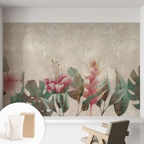 Papier peint intissé à motifs décoratifs pour salon chambre et bureau Décoration murale élégante avec colle Flore subtile 152x104 cm (1/5)